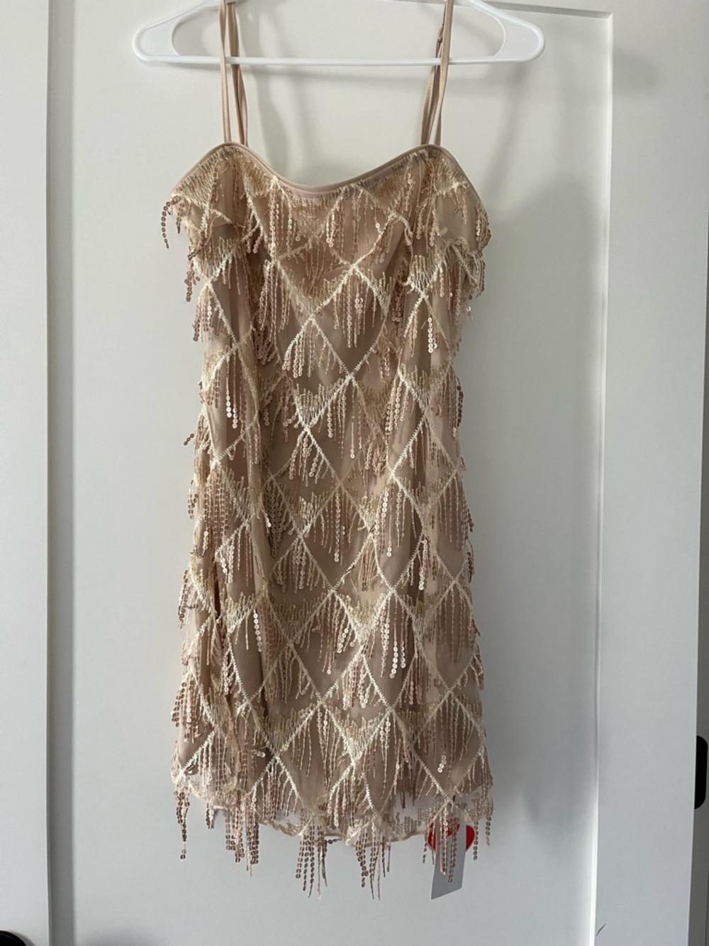 Cider Nude Beaded Fringe Mini Dress